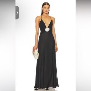 Sheer Deep V Long Slip Dress in Black
Helsa